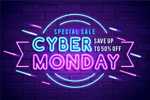 Cyber monday concept with neon design