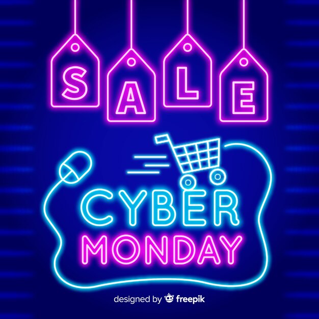 Cyber monday concept with neon style