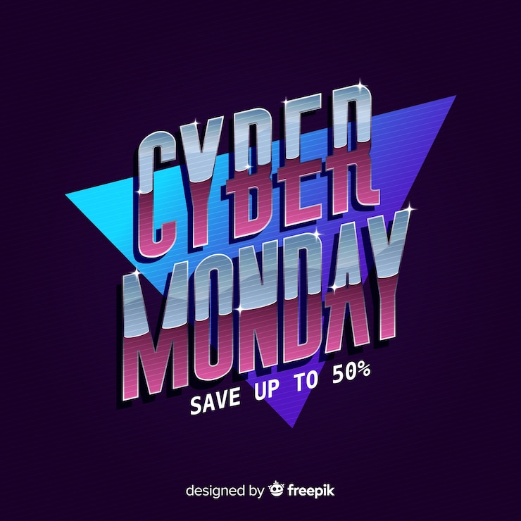 Free Vector cyber monday concept with retro futuristic background