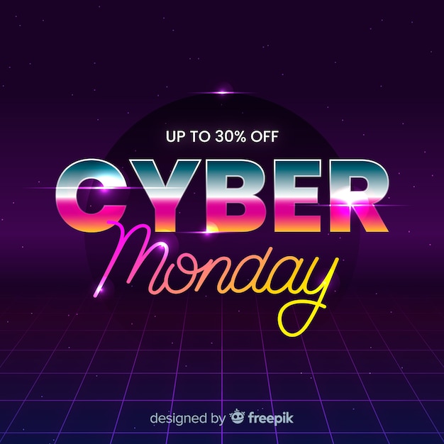 Cyber monday concept with retro futuristic design