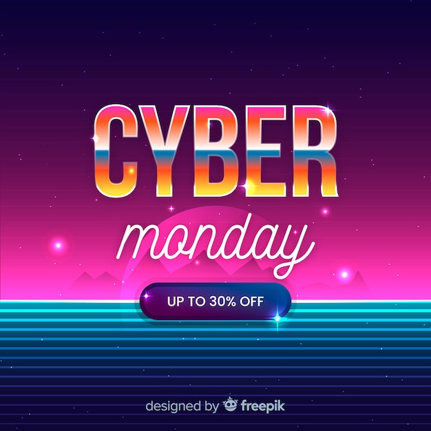 Cyber monday concept with retro futuristic design