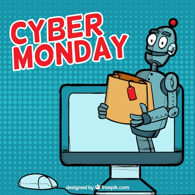 Free vector cyber monday design with robot