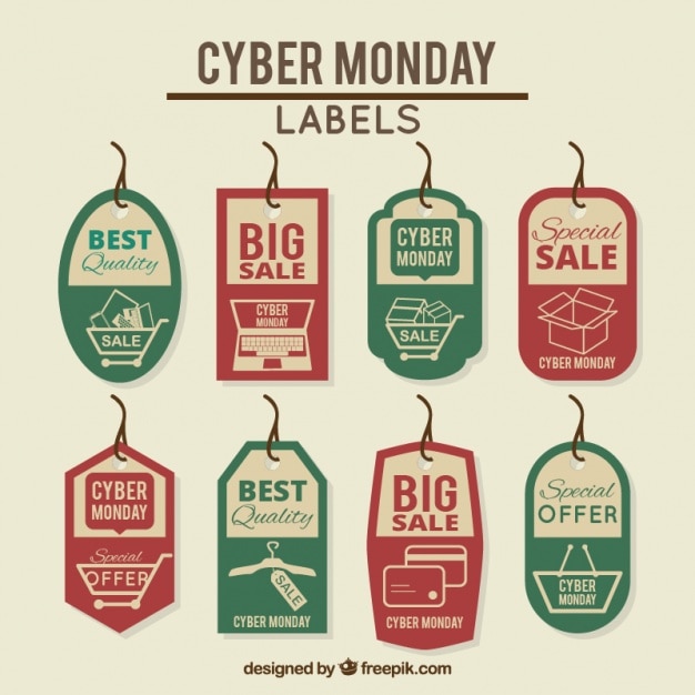 Free vector cyber monday discount retro labels