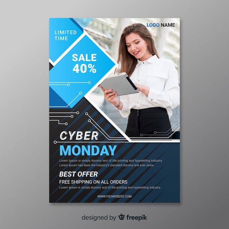 Free Vector cyber monday flyer template in flat design