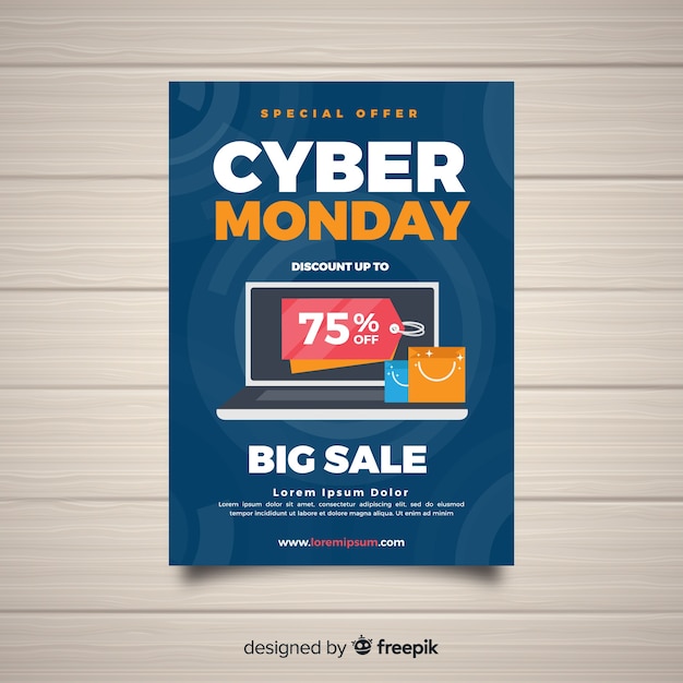 Free vector cyber monday flyer template with flat design