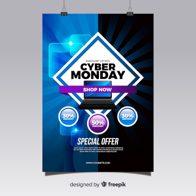 Cyber monday flyer template with flat design