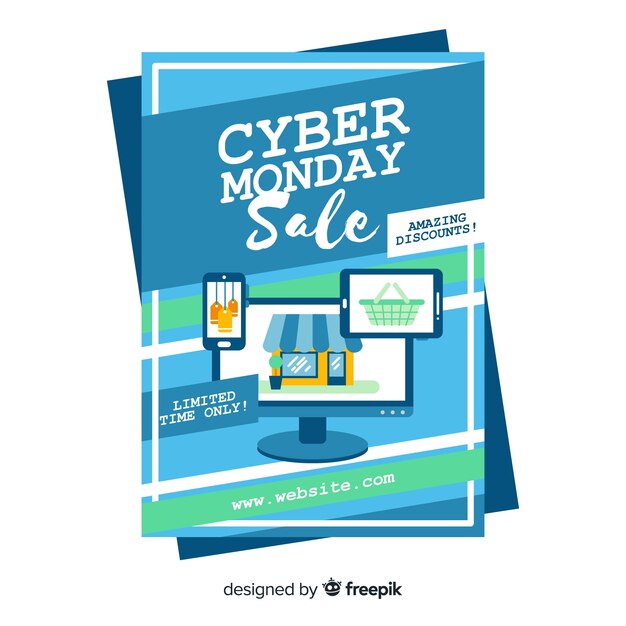 Cyber monday flyer template with flat design