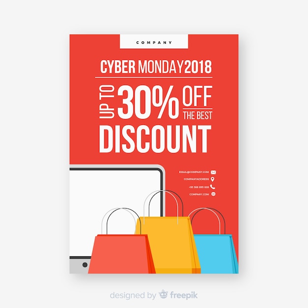 Cyber monday flyer template with flat design