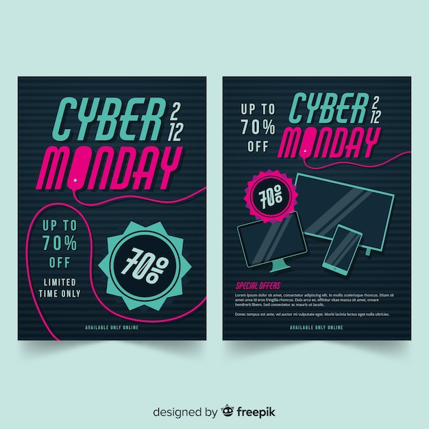 Free vector cyber monday flyer template with flat design