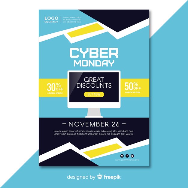 Cyber monday flyer template with flat design