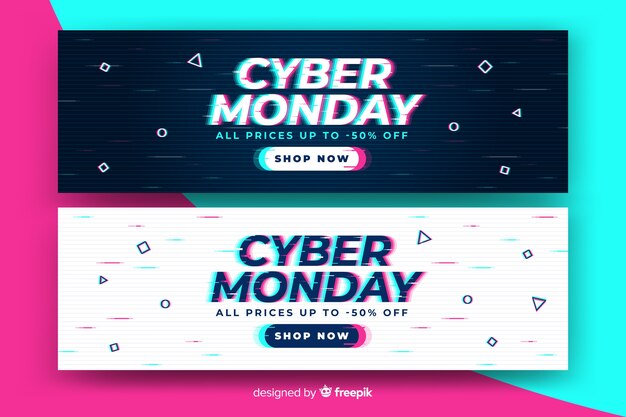Cyber monday inscription in distorted glitch style