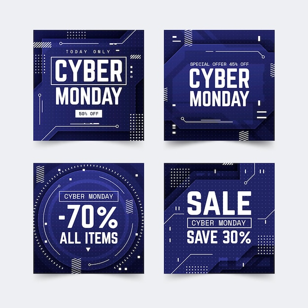 Free vector cyber monday instagram posts collection