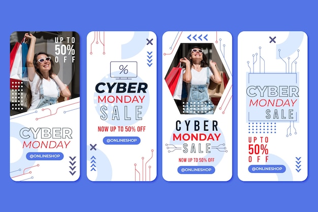 Free vector cyber monday instagram stories pack