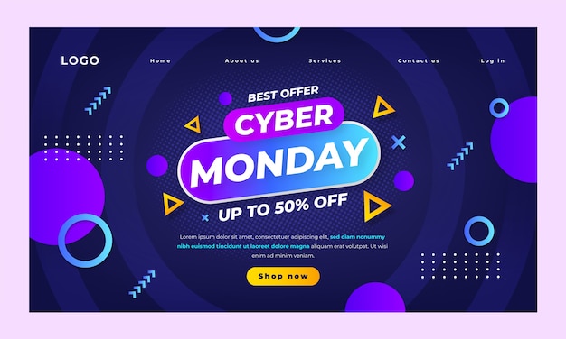 Free vector cyber monday landing page template