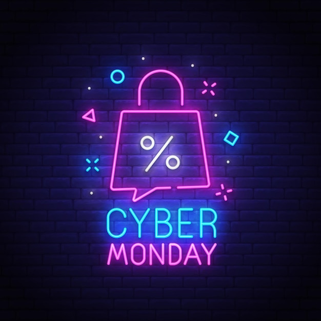 Vettore gratuito insegna al neon del cyber monday