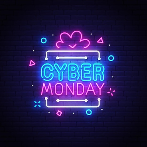 Vettore gratuito insegna al neon del cyber monday