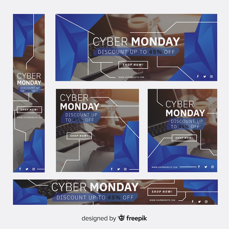 Free Vector cyber monday photographic geometric banner template pack