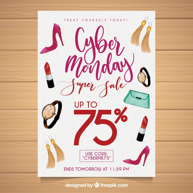 Cyber monday poster with watercolor elements