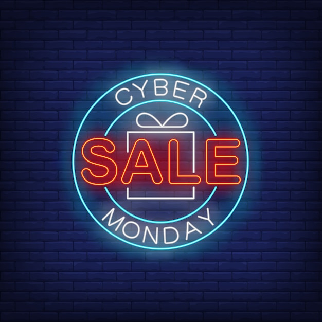 Cyber monday sale neon text in circle