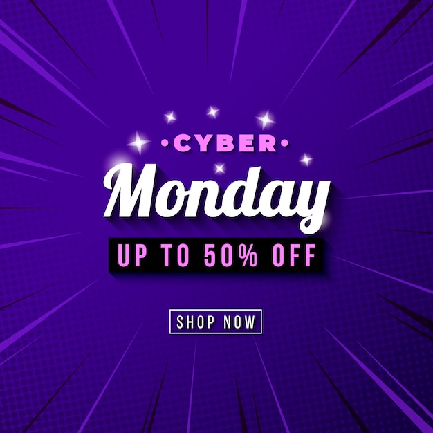 Cyber monday sale template banner with comic zoom background