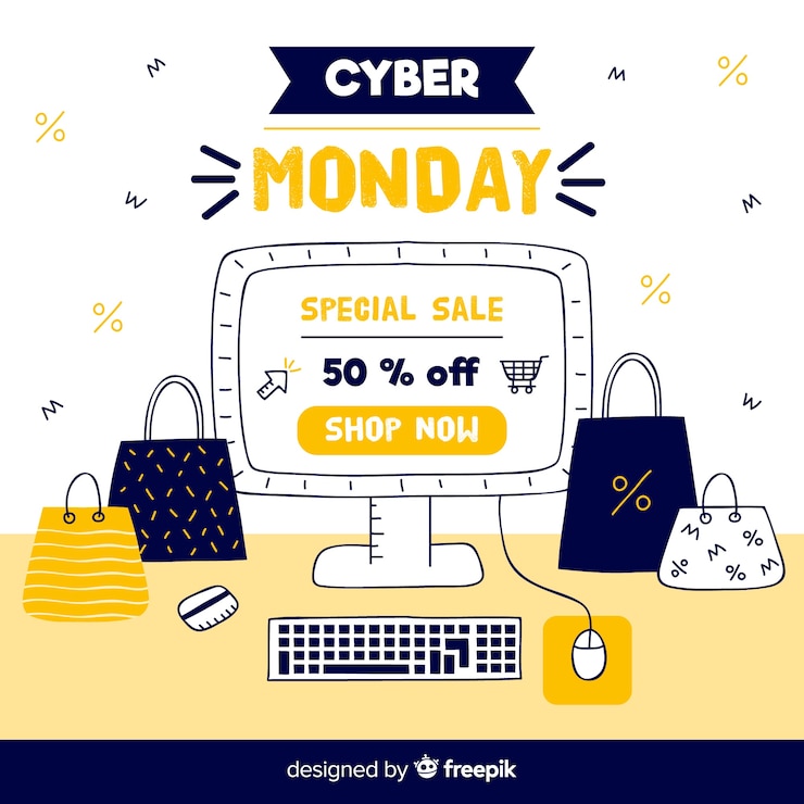 Free Vector cyber monday sales background with computer