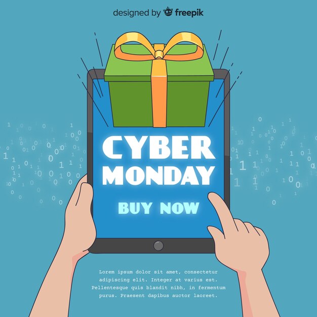 Free vector cyber monday sales background with tablet