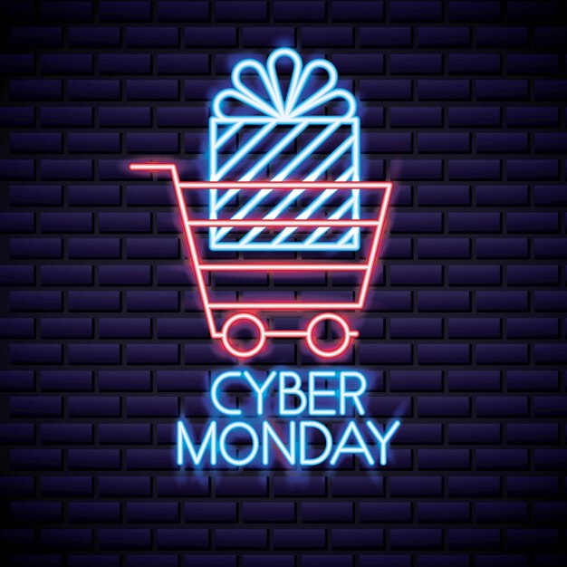 Cyber monday shop with gift and cart