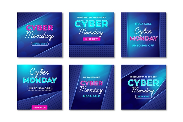 Free vector cyber monday social media posts