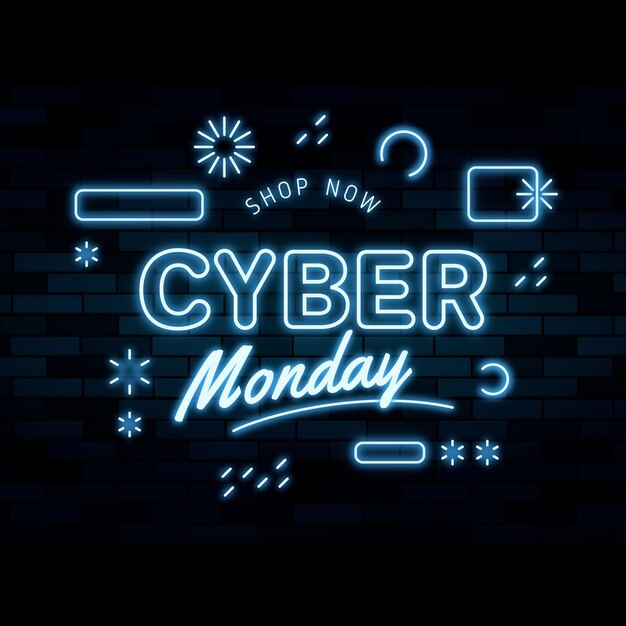 Cyber monday text in neon style