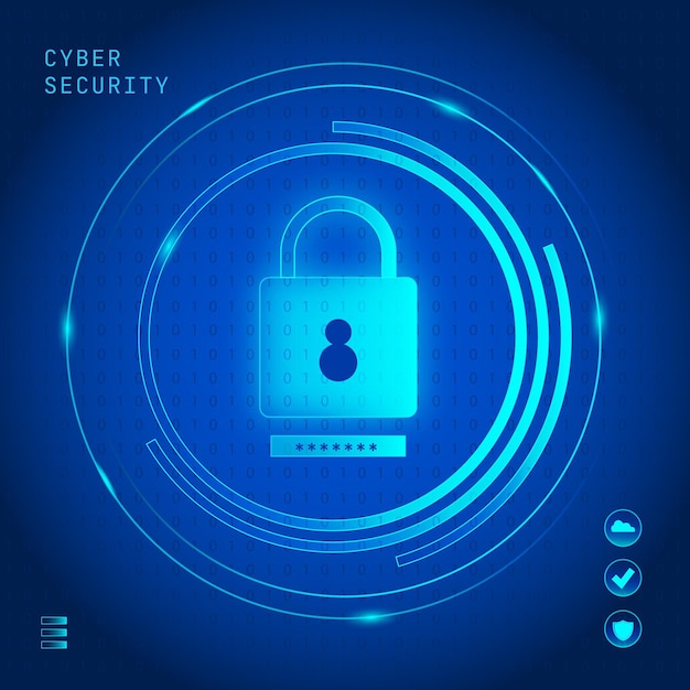 Cyber security concept with neon lock