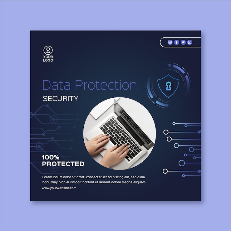 Free Vector cyber security flyer square
