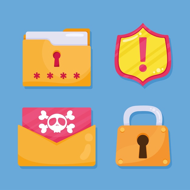 Vettore gratuito sicurezza informatica quattro icone