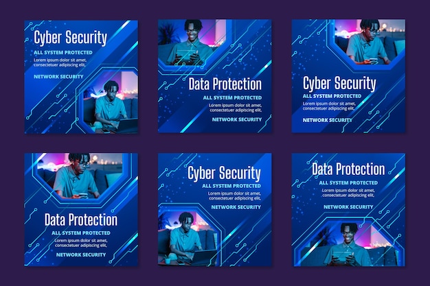 Free vector cyber security instagram posts