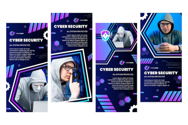 Free vector cyber security instagram stories collection
