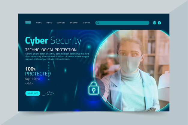 Free vector cyber security landing page