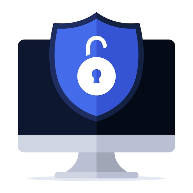 Free vector cyber security shield with computer