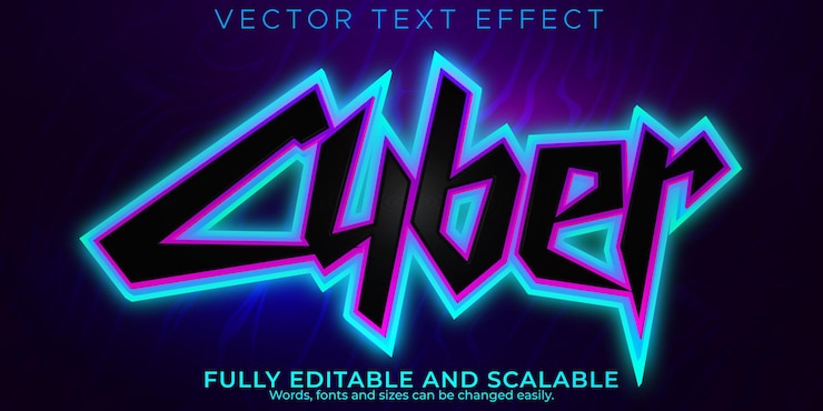 Free Vector cyber text effect, editable future and fiction font style