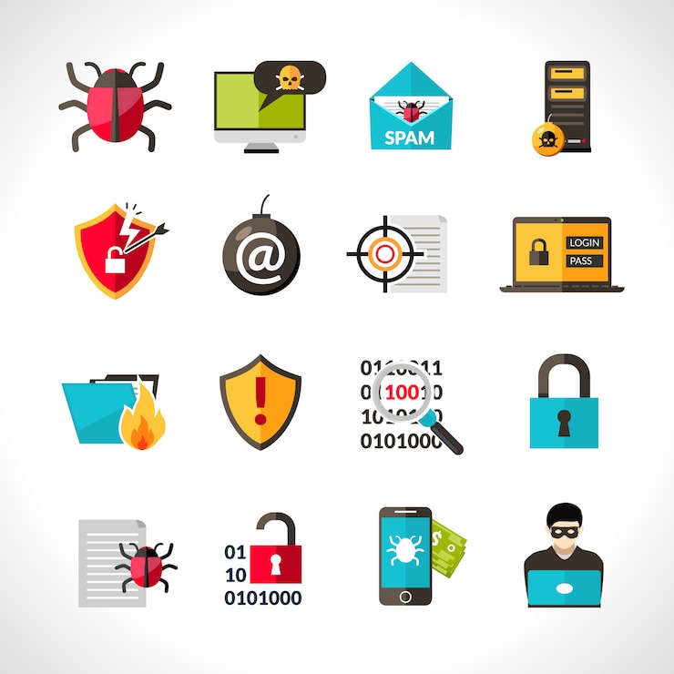 Free Vector cyber virus icons set