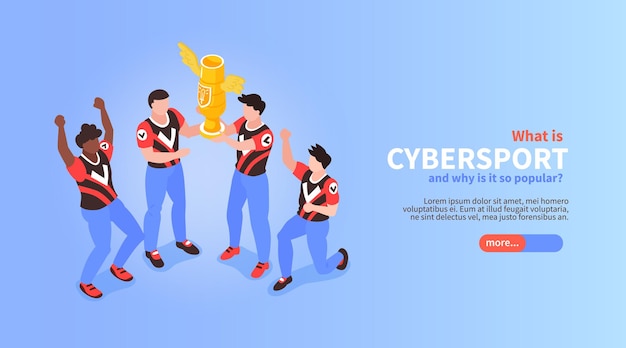 Free vector cybersport isometric sport championship winners holding prize trophy illustration