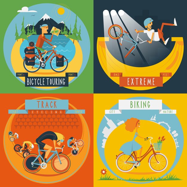 Cycling 4 flat icons banner 