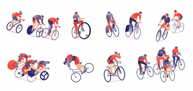 サイクリングツアー水平セットの分離されたさまざまな位置でスポーツ用品と自転車