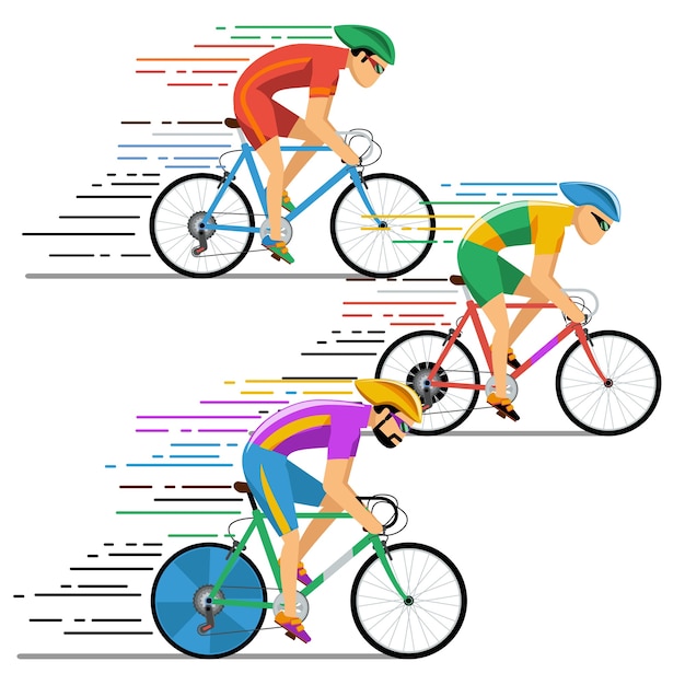 Vettore gratuito ciclisti in bicicletta da corsa. caratteri stile design piatto. ciclista in bicicletta, corridore in competizione