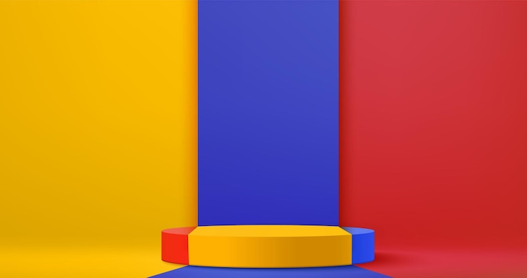 Free Vector cylinder podium stage on red blue and yellow