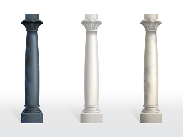 Cylindrical columns of black, white and beige marble stone 