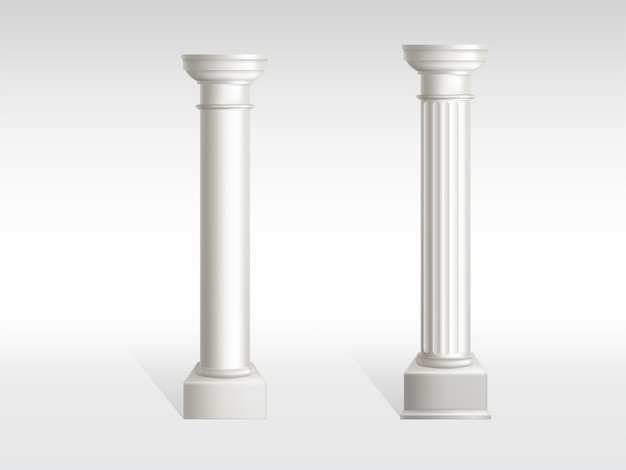 Цилиндрические колонны из белого мрамора с гладкими, текстурированными поверхностями колонн