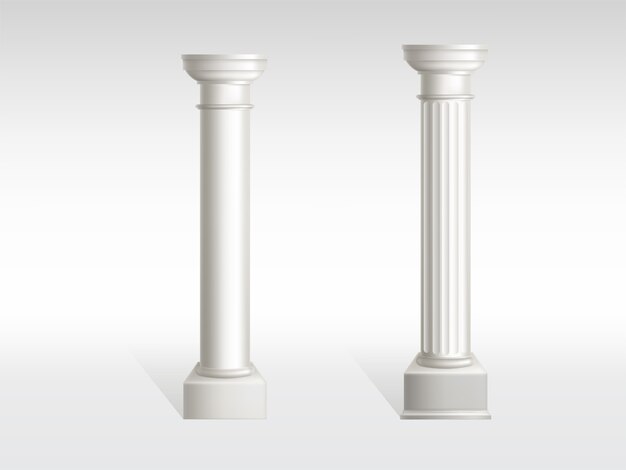 Cylindrical columns of white marble with smooth, textured pillar surfaces 