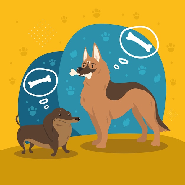 Free vector dachshund and german shepherd dogs