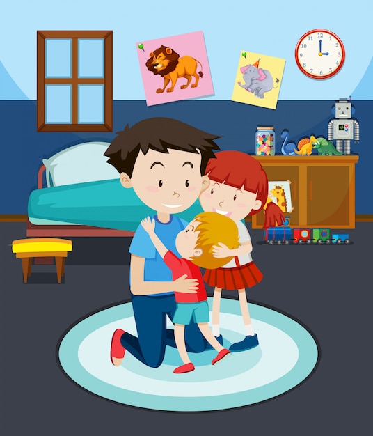 Free vector dad and children in bedroom