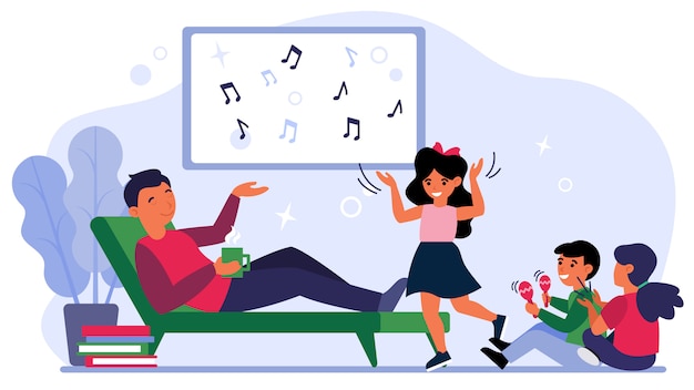 Free vector dad enjoying music with children