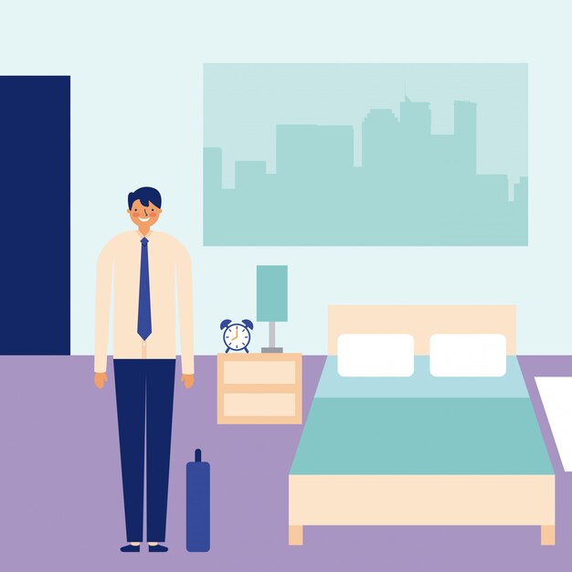 Daily activity happy businessman in bedroom